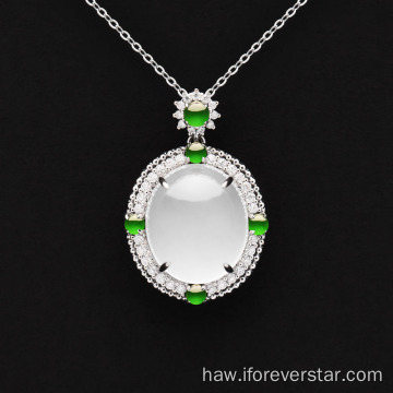 ʻO Icy White Jadeite Jade 18k i ka Fird Gold Pondant